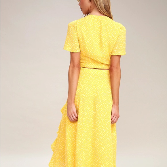 ❤️Lulus Cute Yellow Polkadot Ruffle Skirt - Picture 6 of 7
